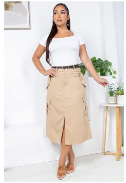 Solid belted casual black long skirt