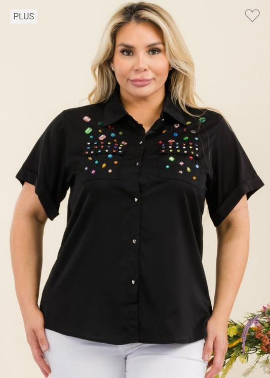 Plus size rhinestones shirt
